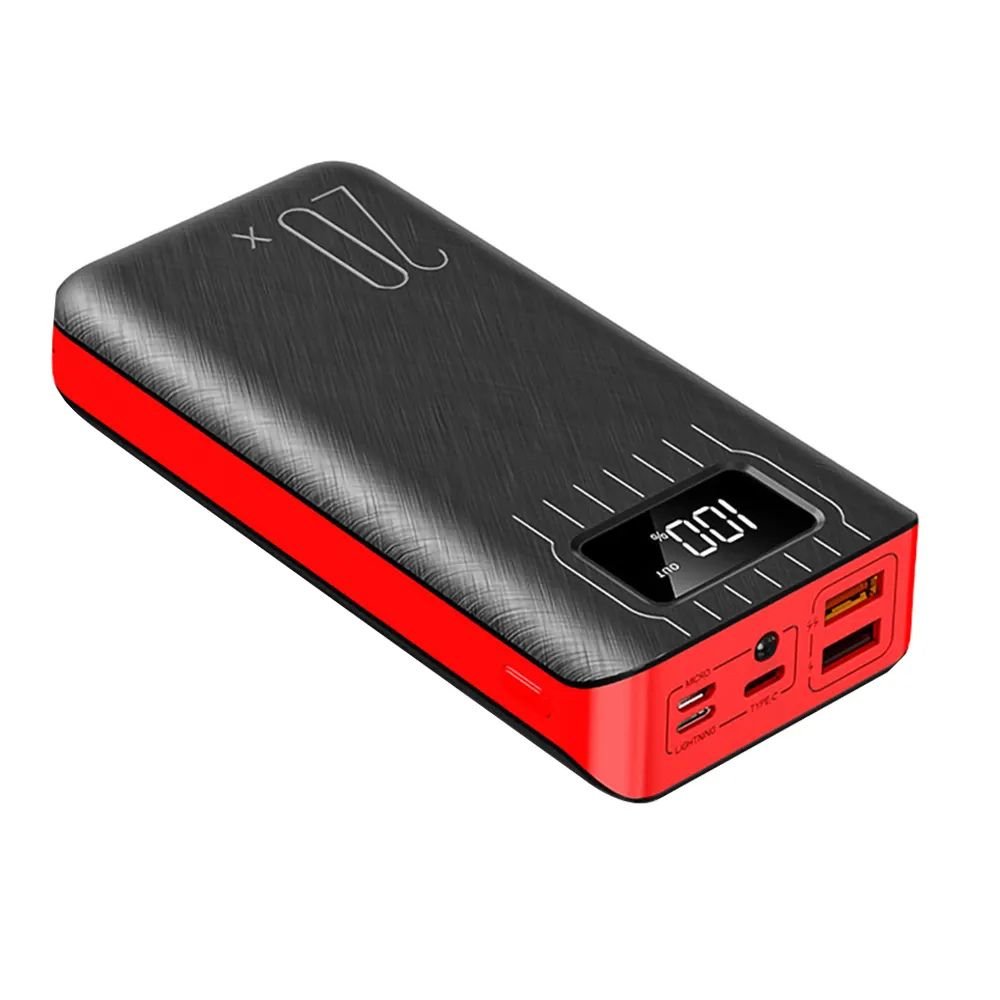 20000mAh External Battery Power Bank with Dual USB Ports and LED Flashlight – Black, Black & Red, White