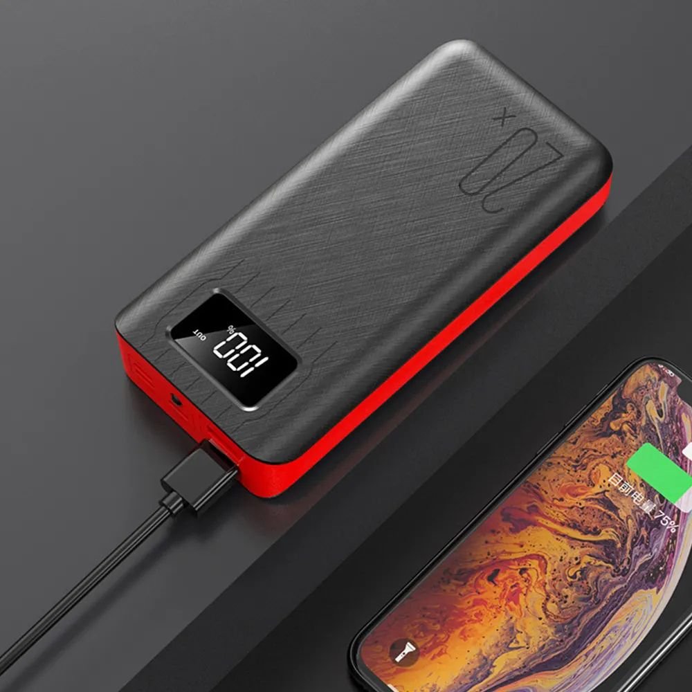 20000mAh External Battery Power Bank with Dual USB Ports and LED Flashlight – Black, Black & Red, White